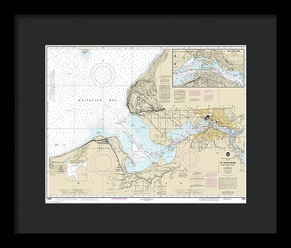 Nautical Chart-14884 St Marys River - Head-lake Nicolet-whitefish Bay, Sault Ste Marie - Framed Print