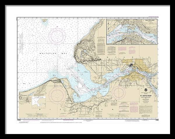 Nautical Chart-14884 St Marys River - Head-lake Nicolet-whitefish Bay, Sault Ste Marie - Framed Print