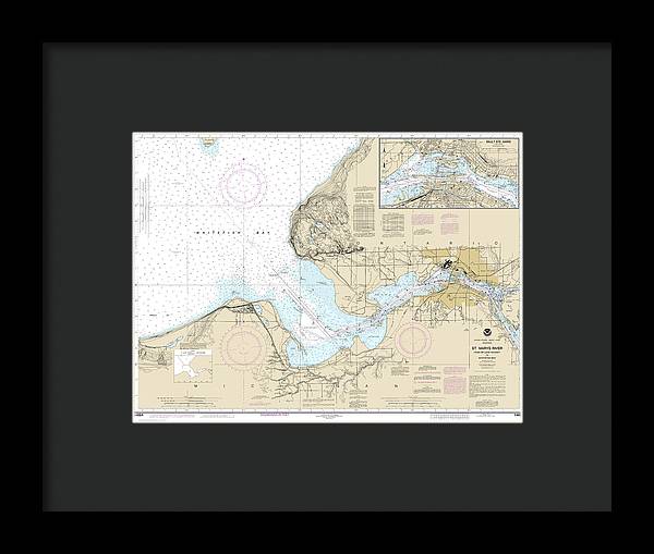 Nautical Chart-14884 St Marys River - Head-lake Nicolet-whitefish Bay, Sault Ste Marie - Framed Print