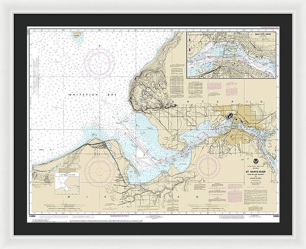 Nautical Chart-14884 St Marys River - Head-lake Nicolet-whitefish Bay, Sault Ste Marie - Framed Print