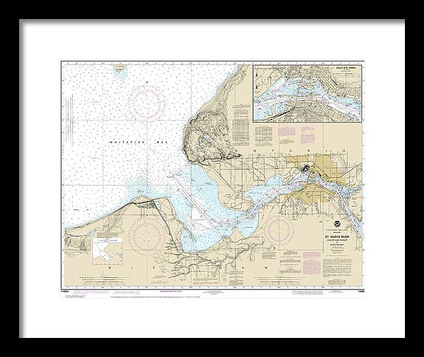 Nautical Chart-14884 St Marys River - Head-lake Nicolet-whitefish Bay, Sault Ste Marie - Framed Print