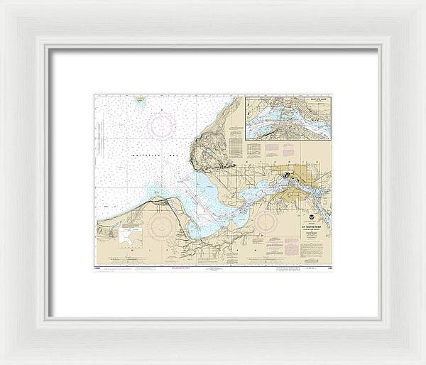 Nautical Chart-14884 St Marys River - Head-lake Nicolet-whitefish Bay, Sault Ste Marie - Framed Print