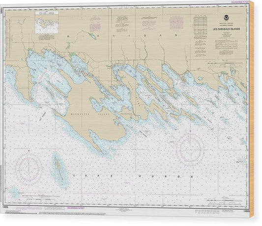 Nautical Chart-14885 Les Cheneaux Islands Wood Print