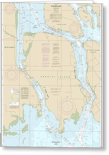 Nautical Chart-14887 St Marys River - Neebish Island - Greeting Card