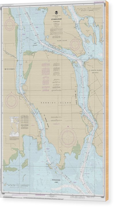 Nautical Chart-14887 St Marys River Neebish Island Wood Print