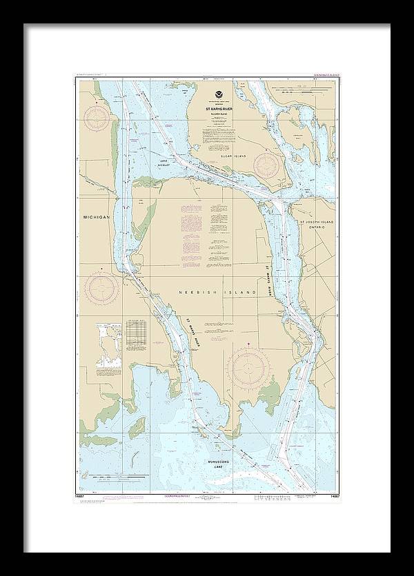 Nautical Chart-14887 St Marys River - Neebish Island - Framed Print