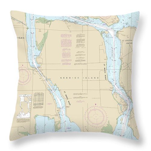 Nautical Chart-14887 St Marys River - Neebish Island - Throw Pillow