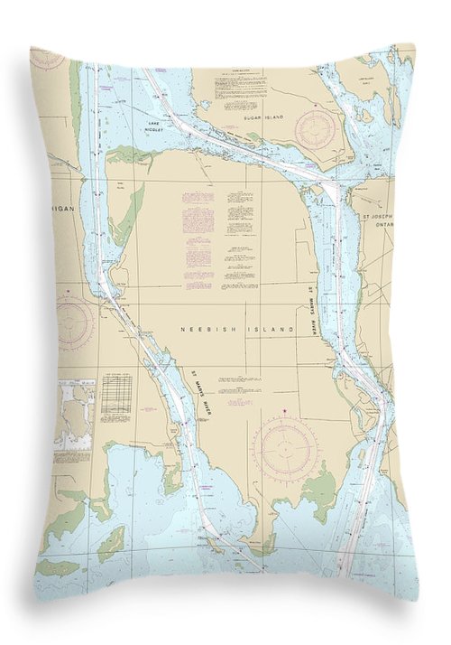 Nautical Chart-14887 St Marys River - Neebish Island - Throw Pillow