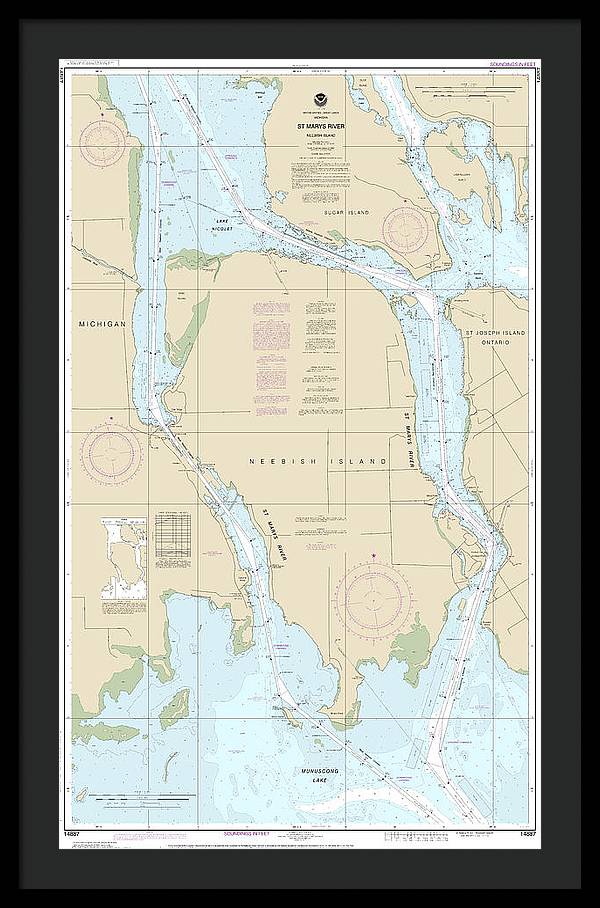 Nautical Chart-14887 St Marys River - Neebish Island - Framed Print