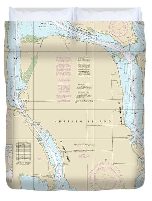 Nautical Chart-14887 St Marys River - Neebish Island - Duvet Cover