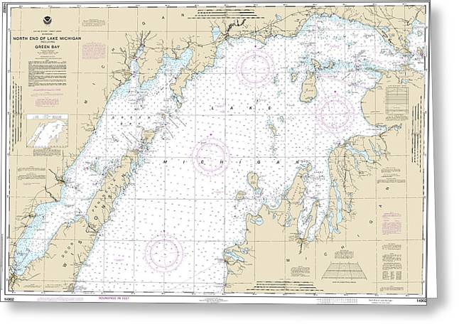 Nautical Chart-14902 North End-lake Michigan, Including Green Bay - Greeting Card