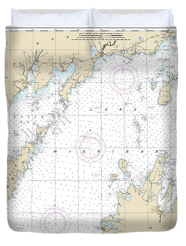 Nautical Chart-14902 North End-lake Michigan, Including Green Bay - Duvet Cover