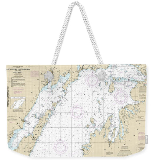 Nautical Chart-14902 North End-lake Michigan, Including Green Bay - Weekender Tote Bag