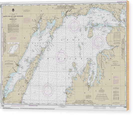 Nautical Chart-14902 North End-Lake Michigan, Including Green Bay Wood Print