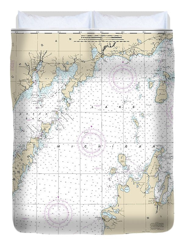 Nautical Chart-14902 North End-lake Michigan, Including Green Bay - Duvet Cover