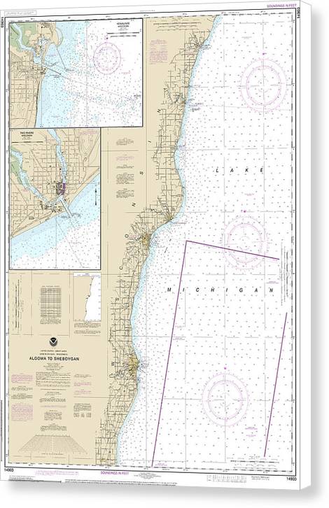Nautical Chart-14903 Algoma-sheboygan, Kewaunee, Two Rivers - Canvas Print