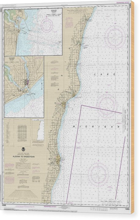 Nautical Chart-14903 Algoma-Sheboygan, Kewaunee, Two Rivers Wood Print