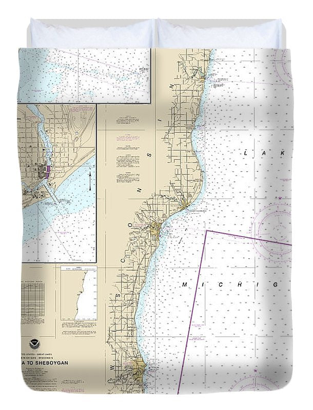 Nautical Chart-14903 Algoma-sheboygan, Kewaunee, Two Rivers - Duvet Cover
