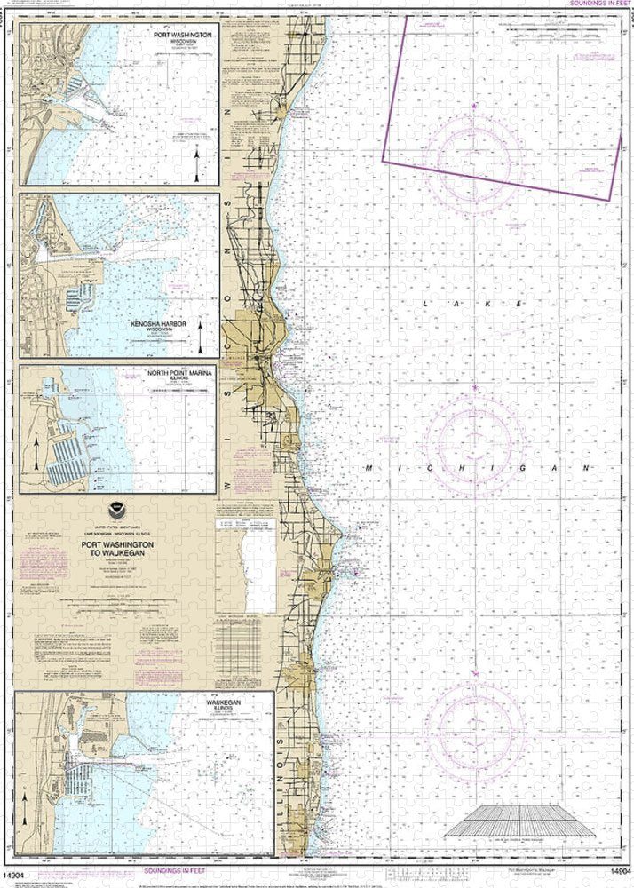 Nautical Chart-14904 Port Washington-waukegan, Kenosha, North Point Marina, Port Washington, Waukegan - Puzzle