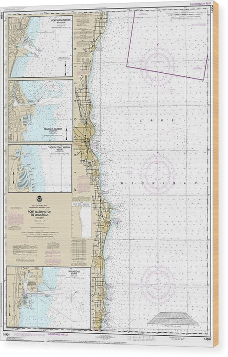 Nautical Chart-14904 Port Washington-Waukegan, Kenosha, North Point Marina, Port Washington, Waukegan Wood Print