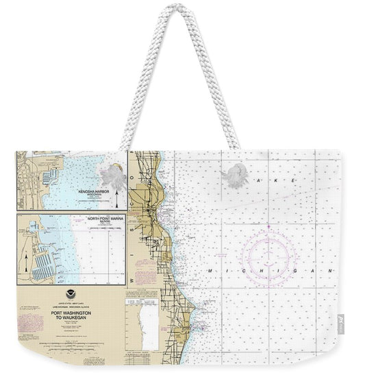 Nautical Chart-14904 Port Washington-waukegan, Kenosha, North Point Marina, Port Washington, Waukegan - Weekender Tote Bag