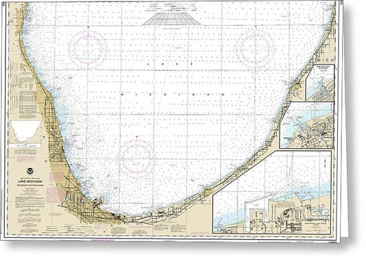 Nautical Chart-14905 Waukegan-south Haven, Michigan City, Burns International Harbor, New Buffalo - Greeting Card