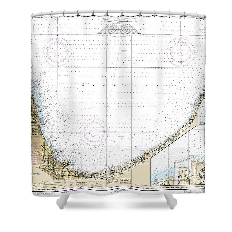 Nautical Chart 14905 Waukegan South Haven, Michigan City, Burns International Harbor, New Buffalo Shower Curtain