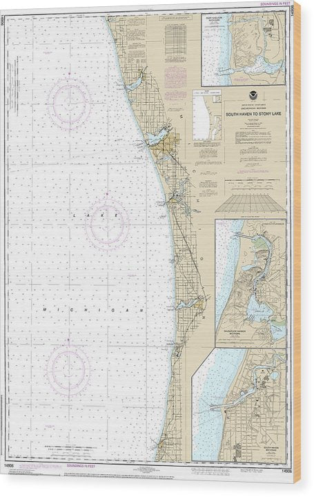 Nautical Chart-14906 South Haven-Stony Lake, South Haven, Port Sheldon, Saugatuck Harbor Wood Print