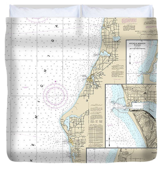Nautical Chart 14907 Stony Lake Point Betsie, Pentwater, Arcadia, Frankfort Duvet Cover