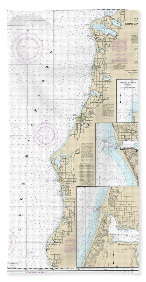 Nautical Chart-14907 Stony Lake-point Betsie, Pentwater, Arcadia, Frankfort - Beach Towel