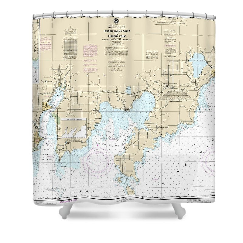 Nautical Chart 14908 Dutch Johns Point Fishery Point, Including Big Bay De Noc Little Bay De Noc, Manistique Shower Curtain