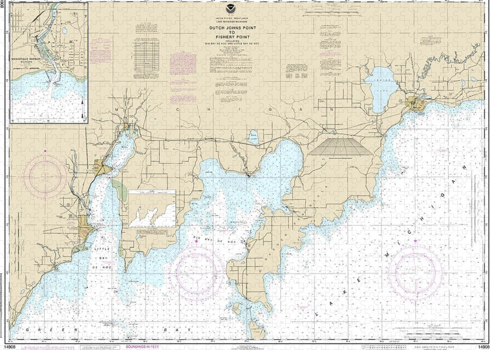 Nautical Chart-14908 Dutch Johns Point-fishery Point, Including Big Bay De Noc-little Bay De Noc, Manistique - Puzzle
