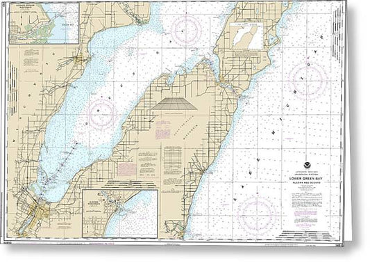 Nautical Chart-14910 Lower Green Bay, Oconto Harbor, Algoma - Greeting Card