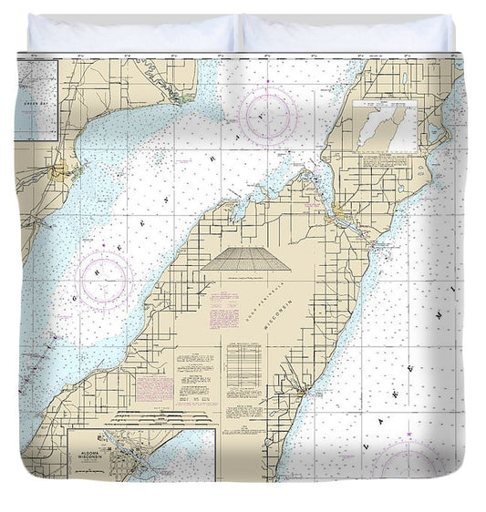 Nautical Chart 14910 Lower Green Bay, Oconto Harbor, Algoma Duvet Cover