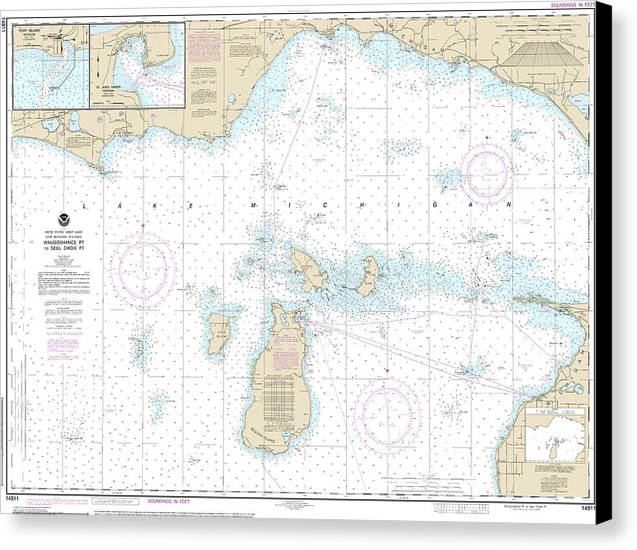 Nautical Chart-14911 Waugoshance Point-seul Choix Point, Including Beaver Island Group, Port Inland, Beaver Harbor - Canvas Print