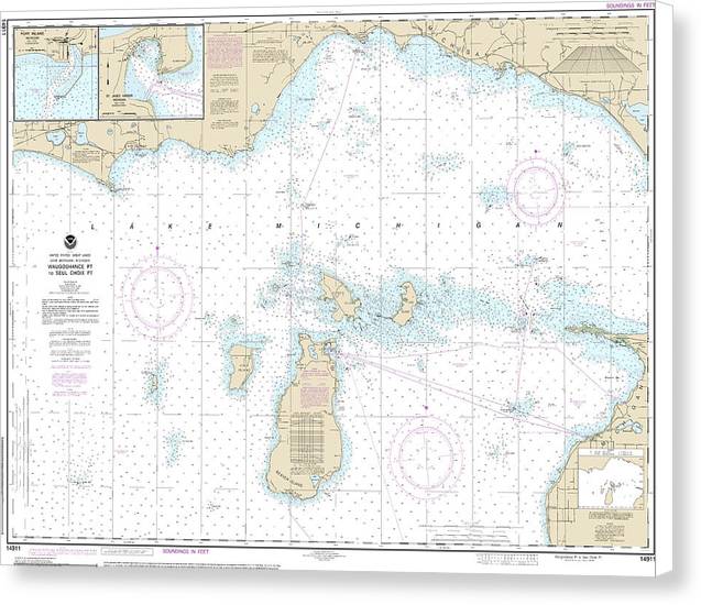 Nautical Chart-14911 Waugoshance Point-seul Choix Point, Including Beaver Island Group, Port Inland, Beaver Harbor - Canvas Print