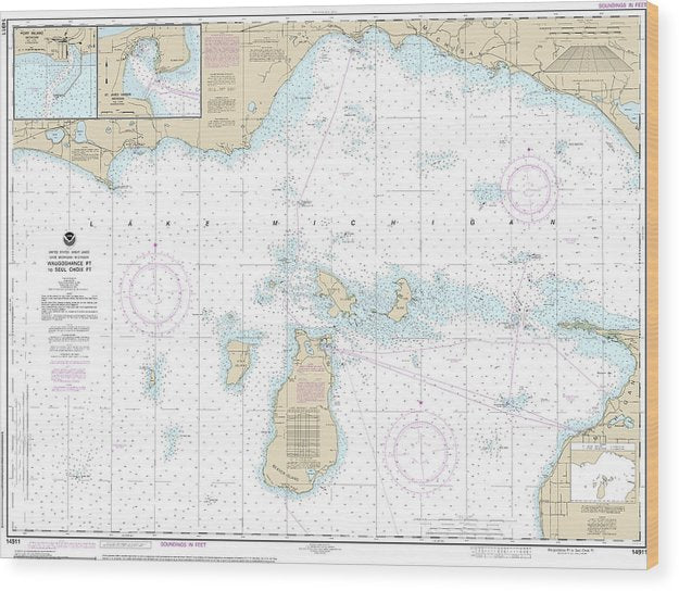 Nautical Chart-14911 Waugoshance Point-Seul Choix Point, Including Beaver Island Group, Port Inland, Beaver Harbor Wood Print