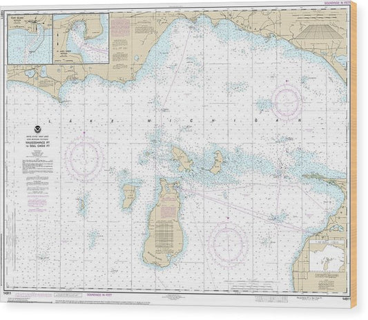 Nautical Chart-14911 Waugoshance Point-Seul Choix Point, Including Beaver Island Group, Port Inland, Beaver Harbor Wood Print