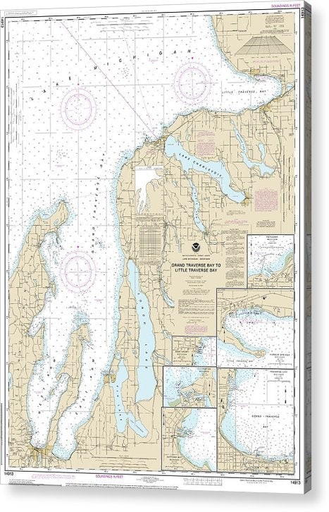 Nautical Chart-14913 Grand Traverse Bay-Little Traverse Bay, Harobr Springs, Petoskey, Elk Rapids, Suttons Bay, Northport, Traverse City  Acrylic Print