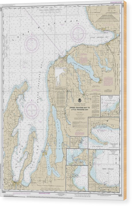 Nautical Chart-14913 Grand Traverse Bay-Little Traverse Bay, Harobr Springs, Petoskey, Elk Rapids, Suttons Bay, Northport, Traverse City Wood Print