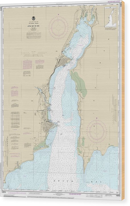 Nautical Chart-14915 Little Bay De Noc Wood Print