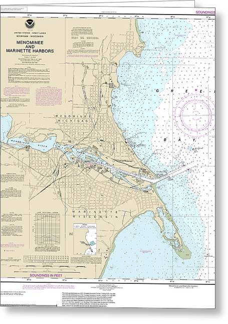 Nautical Chart-14917 Menominee-marinette Harbors - Greeting Card