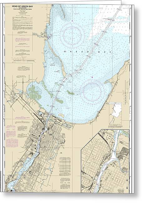 Nautical Chart-14918 Head-green Bay, Including Fox River Below De Pere, Green Bay - Greeting Card