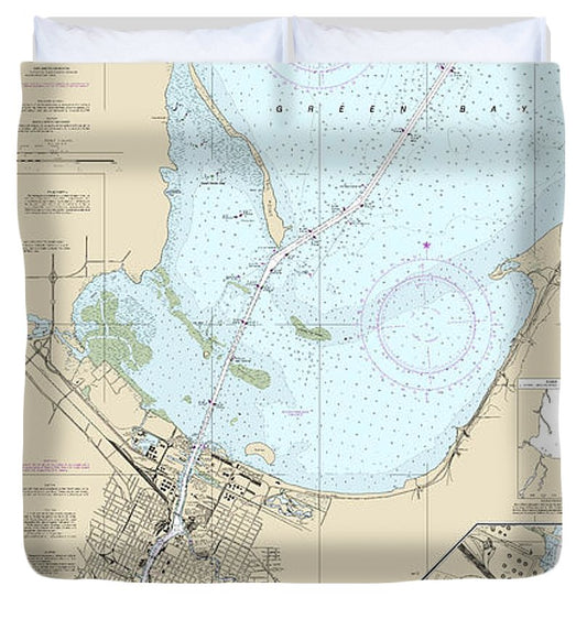 Nautical Chart 14918 Head Green Bay, Including Fox River Below De Pere, Green Bay Duvet Cover
