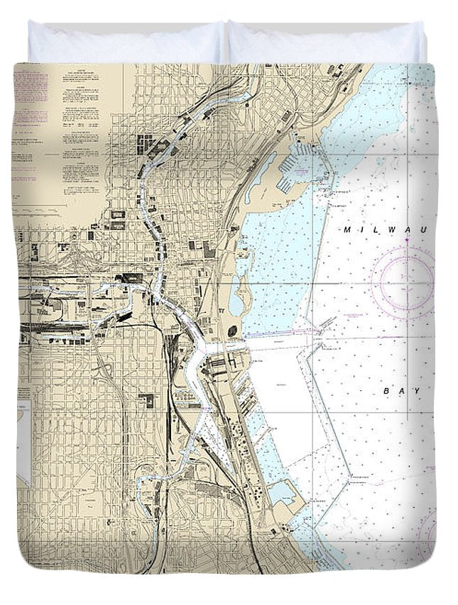 Nautical Chart-14924 Milwaukee Harbor - Duvet Cover