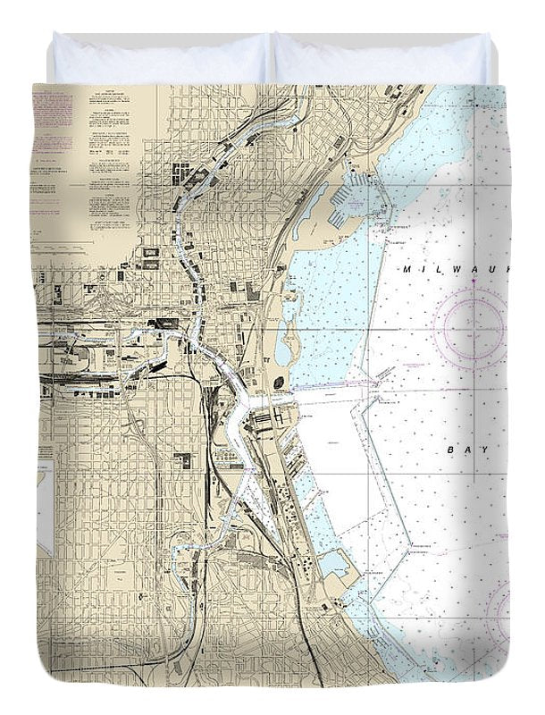 Nautical Chart-14924 Milwaukee Harbor - Duvet Cover
