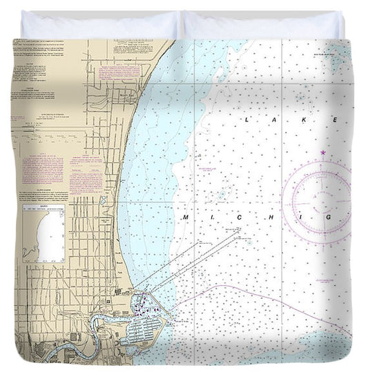 Nautical Chart 14925 Racine Harbor Duvet Cover