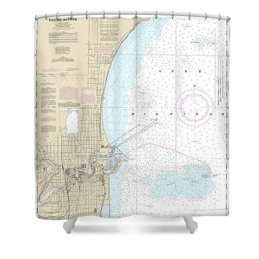 Nautical Chart 14925 Racine Harbor Shower Curtain