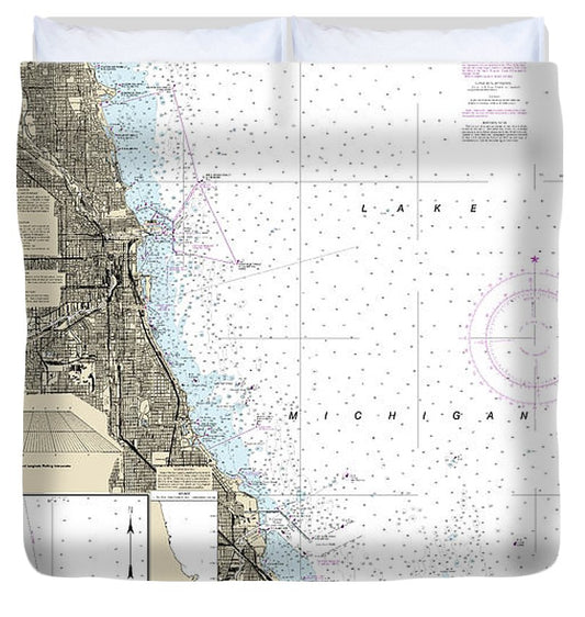 Nautical Chart 14927 Chicago Lake Front, Gary Harbor Duvet Cover