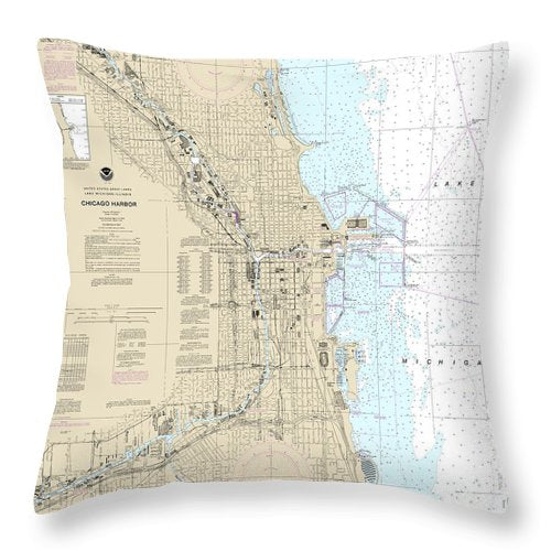 Nautical Chart-14928 Chicago Harbor - Throw Pillow